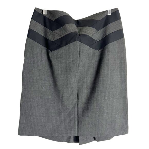 BCBGMaxAzria Gray Wool Black Chevron Paneled Knee Length Pencil Skirt Size 12 - Picture 1 of 10